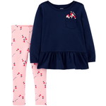 2-Piece Heart トップ & Floral レギンス セット
