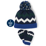 Chevron Pom Pom Hat and Mittens セット