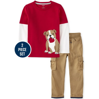 Gymboree / ジンボリー Embroidered Dog Layered トップ And Pull On Cargo パンツセット