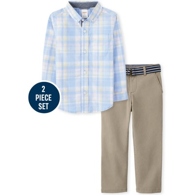Gymboree / ジンボリー Boys Plaid Button Up Shirt And Belted Chino Pants Set - Spring Celebrations