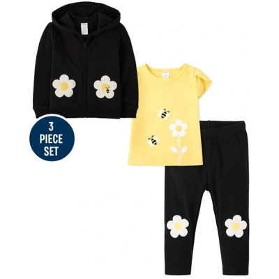 Gymboree / ジンボリー Girls Embroidered Daisy Zip Up Hoodie, Embroidered Daisy Tulip Top And Daisy Capri Leggings Set