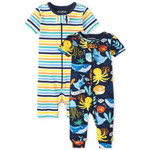 Sea Life Striped Snug Fit Cotton One Piece パジャマ 2Pack